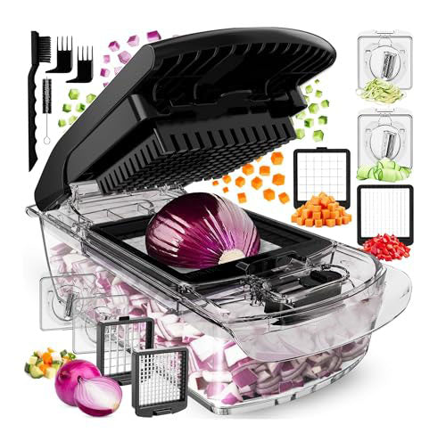 Vegetable chopper and spiral slicer, fruit slicer, kitchen gadgets and accessories, household essentials (18-in-1)