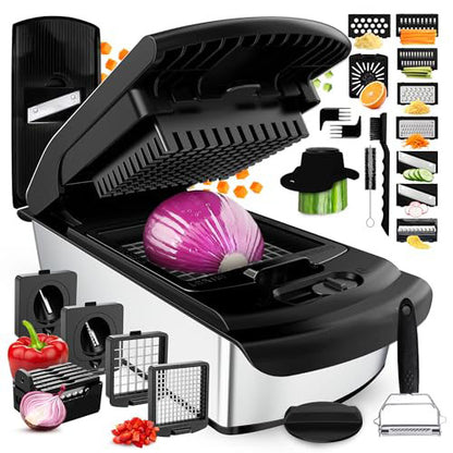 Vegetable chopper and spiral slicer, fruit slicer, kitchen gadgets and accessories, household essentials (18-in-1)