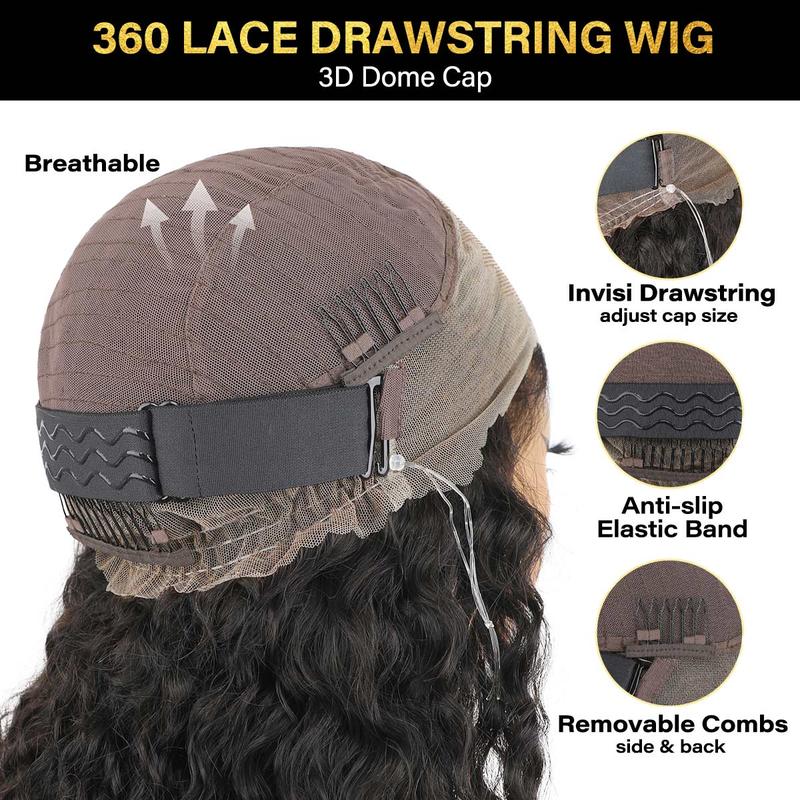 Sale Happening Now:Lace Kinky Straight 360 Full Lace Frontal Glueless Wig With Invisi Drawstring Pre Plucked Human Hair Wig