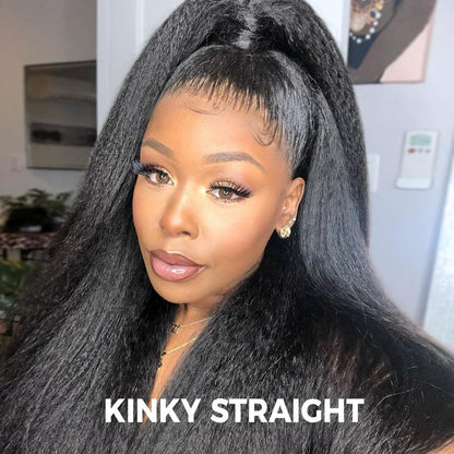 Sale Happening Now:Lace Kinky Straight 360 Full Lace Frontal Glueless Wig With Invisi Drawstring Pre Plucked Human Hair Wig