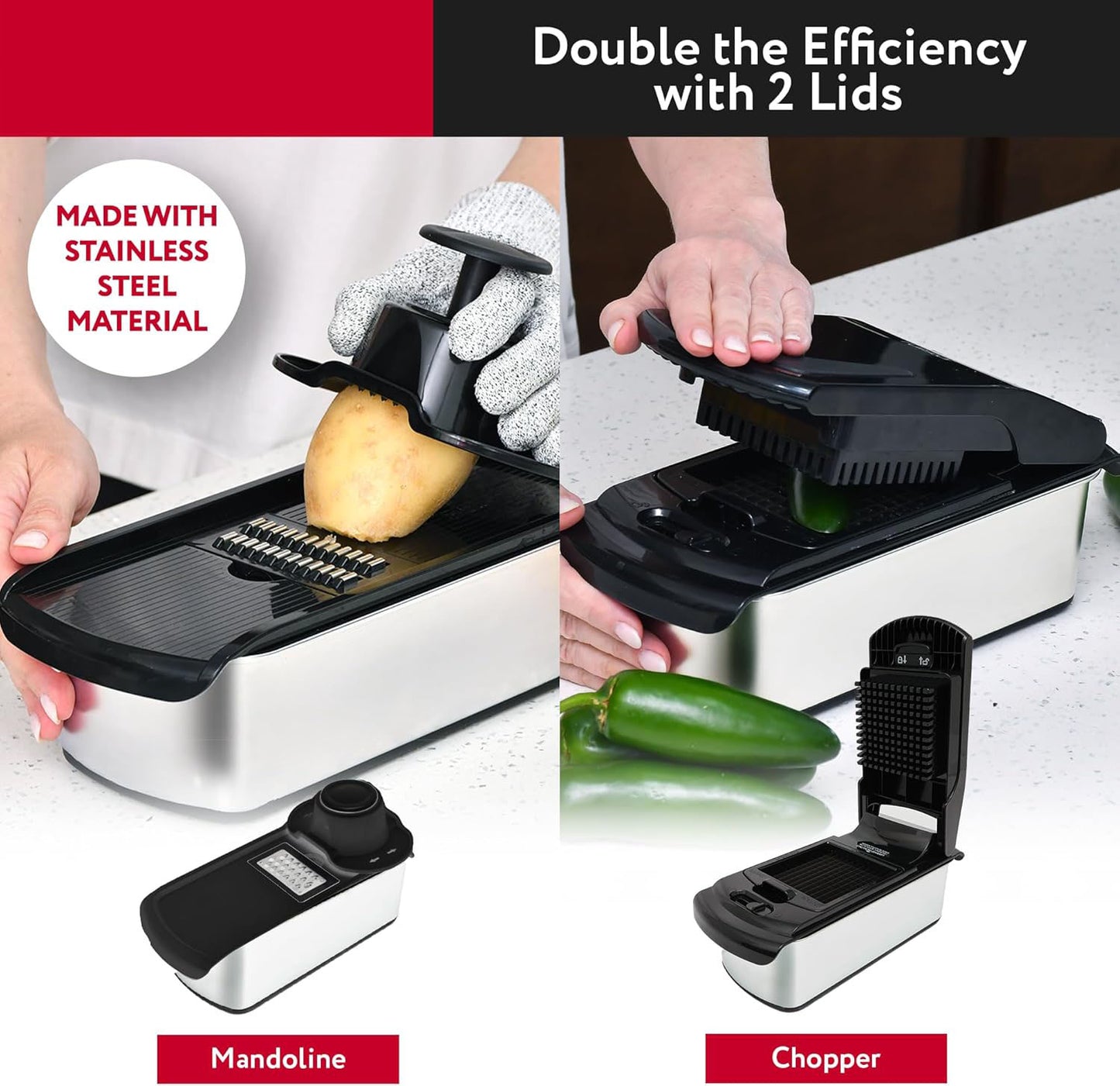 Vegetable chopper and spiral slicer, fruit slicer, kitchen gadgets and accessories, household essentials (18-in-1)