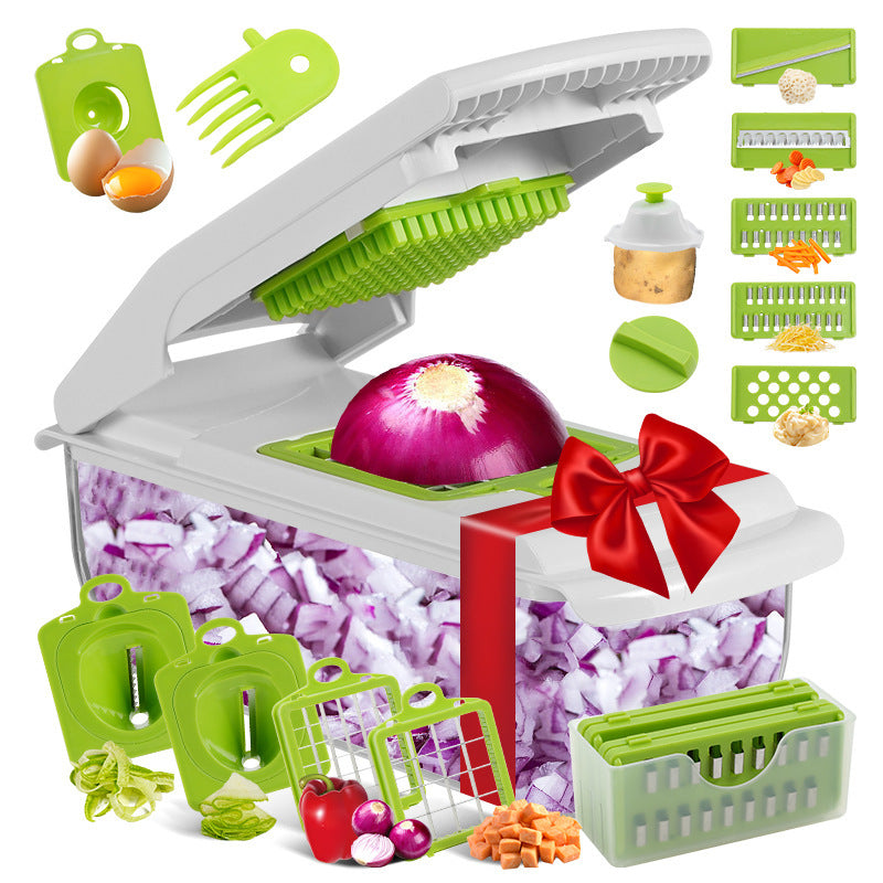 Vegetable chopper and spiral slicer, fruit slicer, kitchen gadgets and accessories, household essentials (18-in-1)