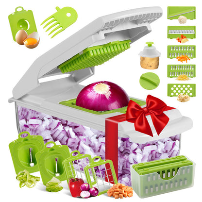 Vegetable chopper and spiral slicer, fruit slicer, kitchen gadgets and accessories, household essentials (18-in-1)