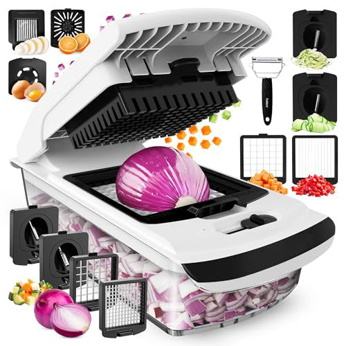 Vegetable chopper and spiral slicer, fruit slicer, kitchen gadgets and accessories, household essentials (18-in-1)